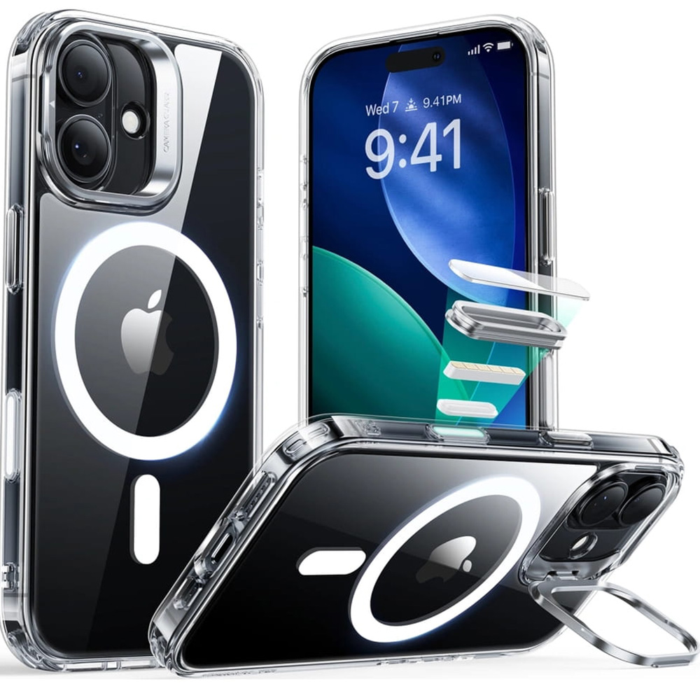 Etui ESR Classic Hybrid Kickstand do MagSafe do iPhone 17, przezroczysto-białe