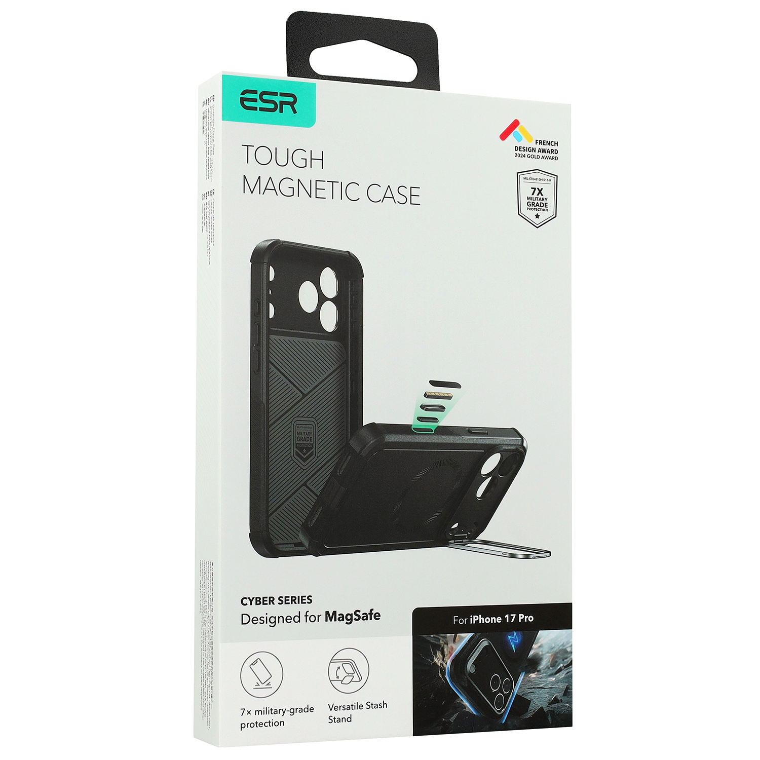 Etui ESR Cyber Tough Case Kickstand do MagSafe do iPhone 17 Pro, czarne