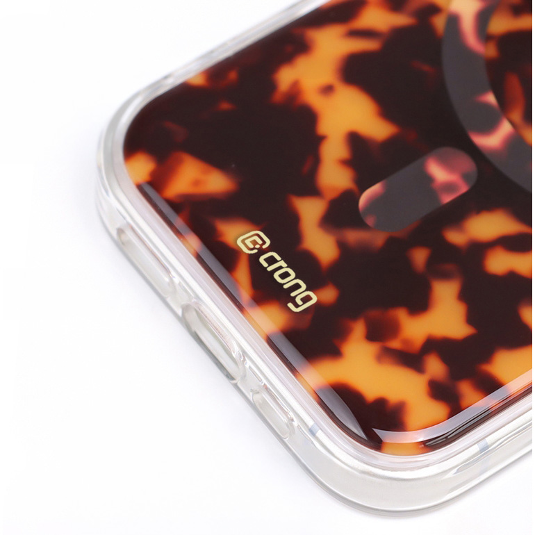 Etui Crong Deluxe MAG z MagSafe do iPhone 17, pomarańczowa panterka