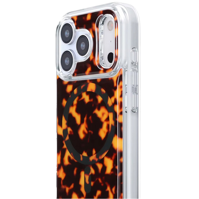 Etui Crong Deluxe MAG z MagSafe do iPhone 17 Pro, pomarańczowa panterka