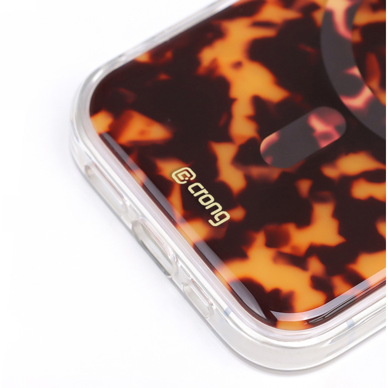 Etui Crong Deluxe MAG z MagSafe do iPhone 17 Pro, pomarańczowa panterka