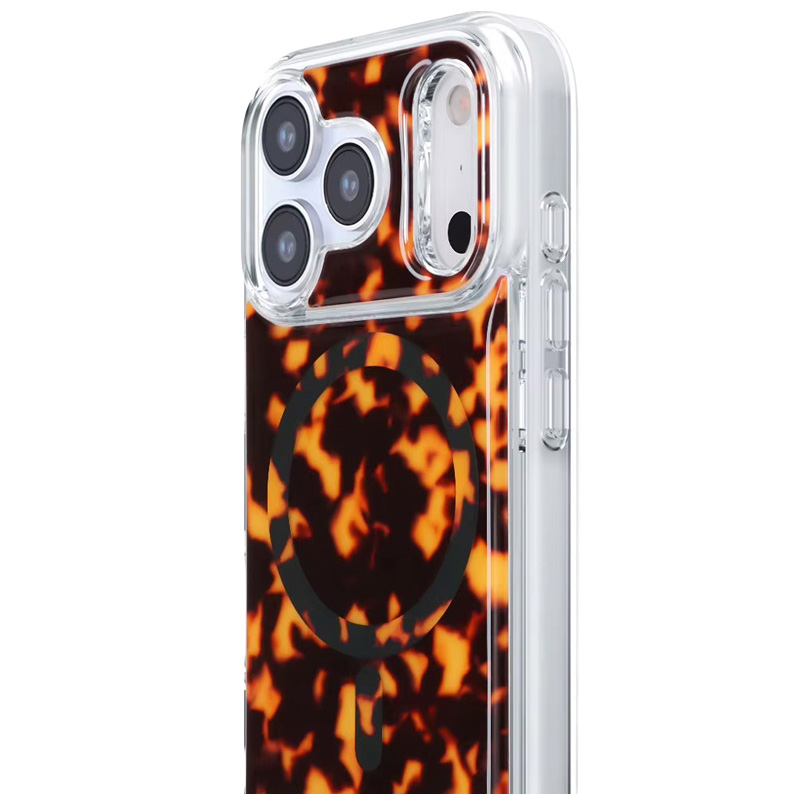 Etui Crong Deluxe MAG z MagSafe do iPhone 17 Pro Max, pomarańczowa panterka