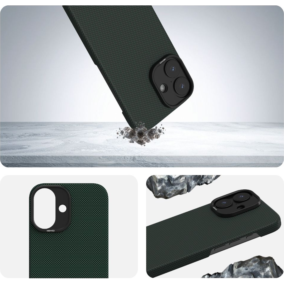Wytrzymałe etui YAXO do Iphone 17 Aramid Fiber Ultra Slim Case MagSafe ciemnozielony