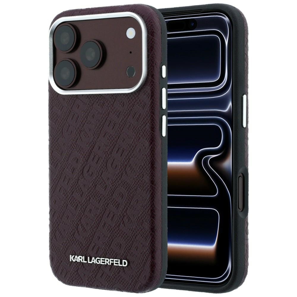 Karl Lagerfeld Grained Allover Logo Metal Elongated designerskie etui na telefon modny pokrowiec ochrona smartfona burgundowe