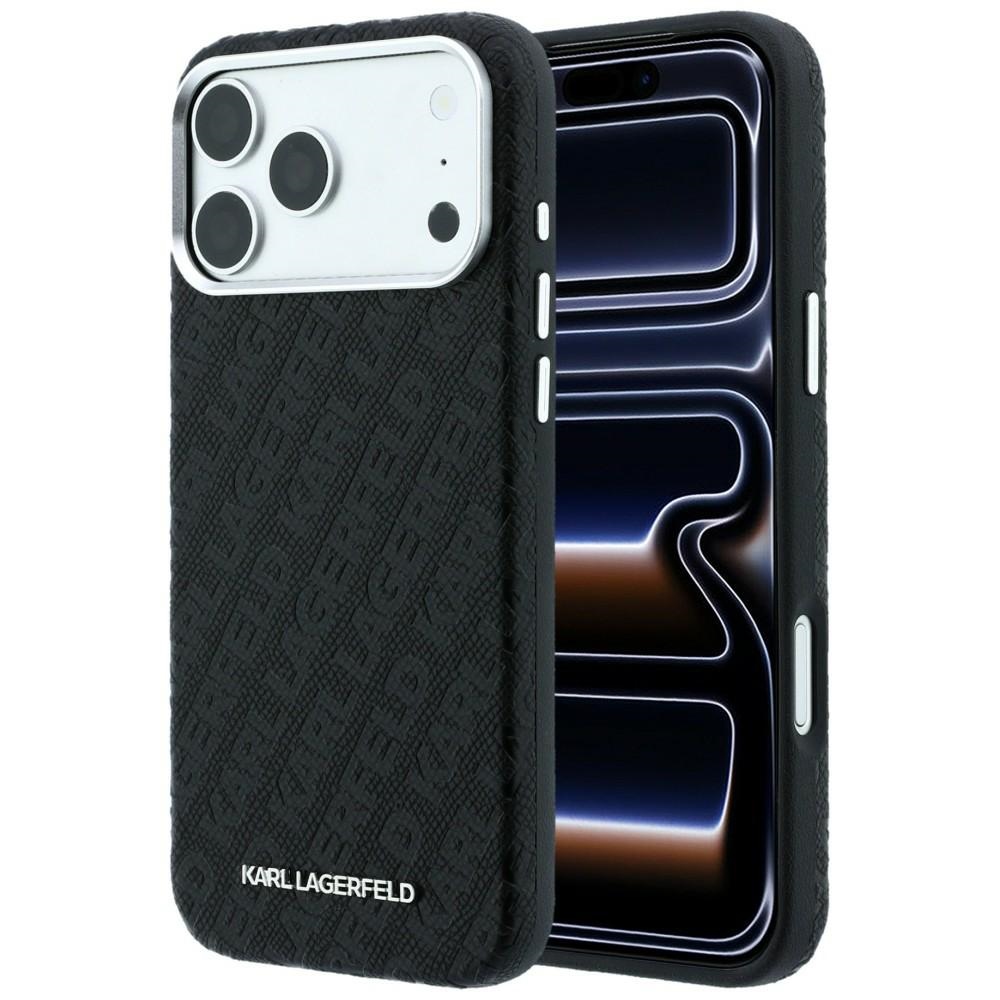 Karl Lagerfeld Grained Allover Logo Metal Elongated designerskie etui na telefon modny pokrowiec ochrona smartfona czarne