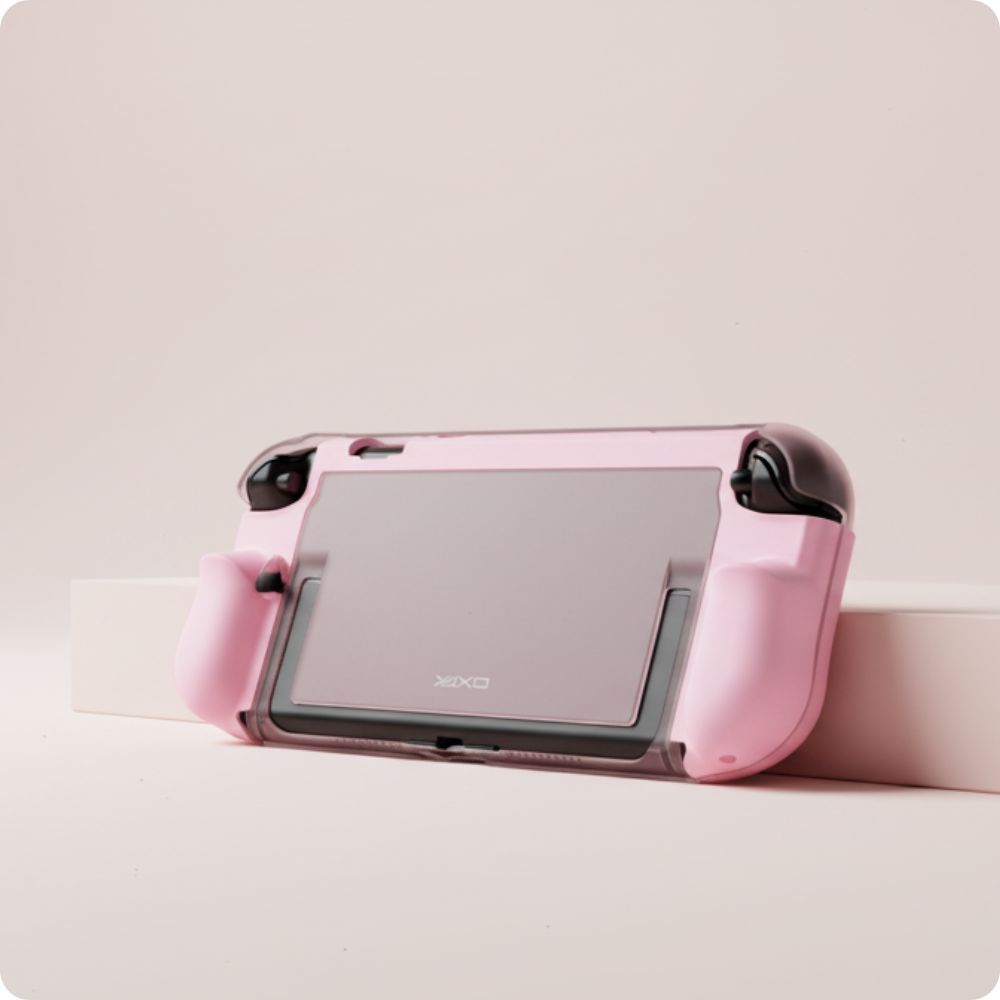 Różowe etui YAXO Buzzard do Nintendo Switch 2 z tyłu z rozłożoną podpórką