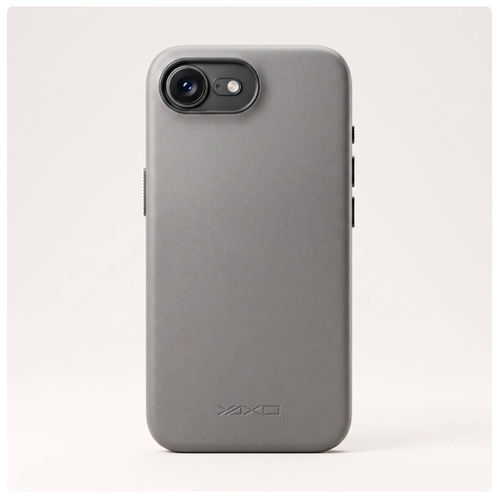 Szare etui YAXO Leather Gear Slim Case MagSafe do iPhone 17e ze skóry ekologicznej