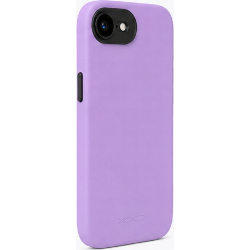 Fioletowe etui YAXO Leather Gear Slim Case MagSafe do Apple iPhone 17e ujęcie pod kątem