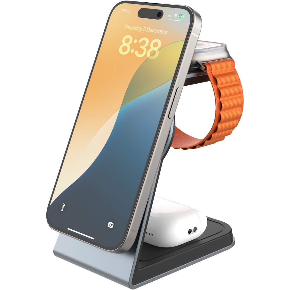 Fixed MagPowerstation Alu 3, stacja Qi2 do telefonu zegarka słuchawek, elegancka, szara