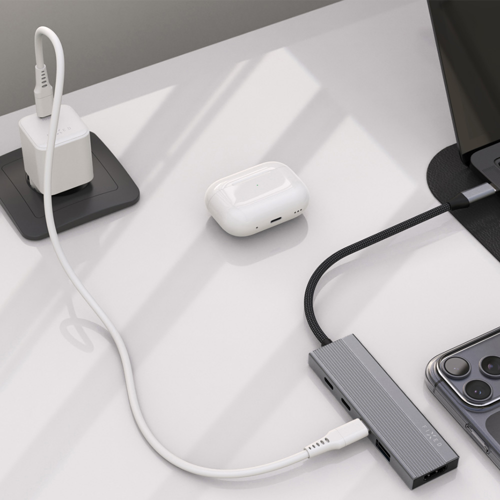 Hub, adapter Fixed Core 5in1, USB-C 100W PD 3.0, 2x USB-C 2.0 480 Mbps, USB-A 3.0, HDMI 4K/60Hz, szary
