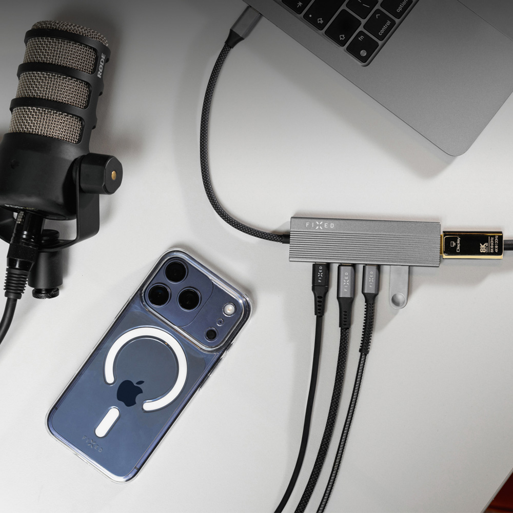 Hub, adapter Fixed Core 5in1, USB-C 100W PD 3.0, 2x USB-C 2.0 480 Mbps, USB-A 3.0, HDMI 4K/60Hz, szary