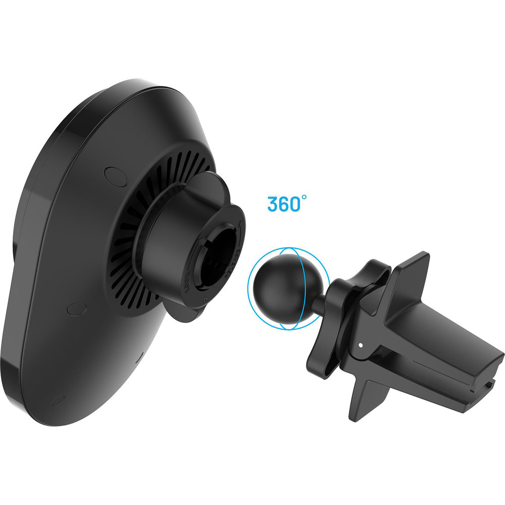 Fixed Mag Air Car Phone Holder, hartowane szkło i UV, obrót 360 stopni, podświetlenie LED nocą, zasilanie USB-C, kompaktowe wymiary, czarny