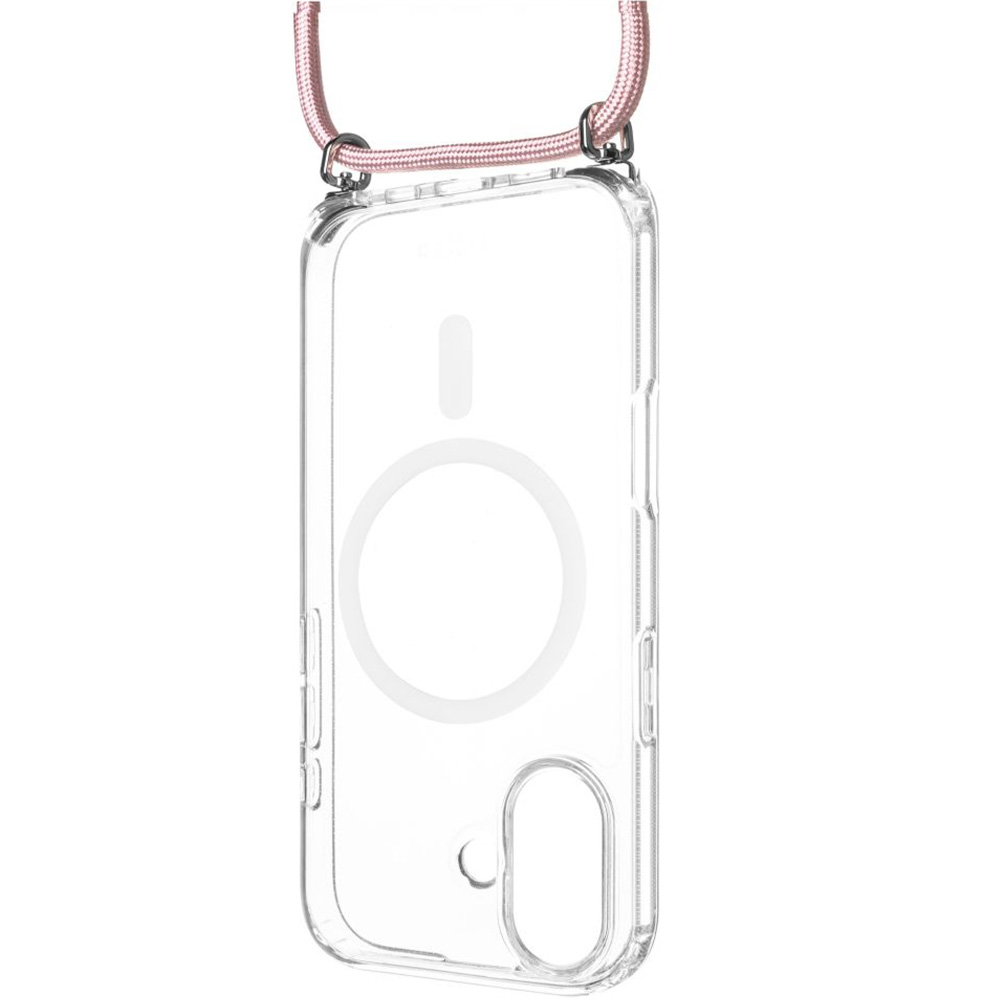 Etui FIXED MagPure Neck do MagSafe do iPhone 17, przezroczyste z różową smyczką