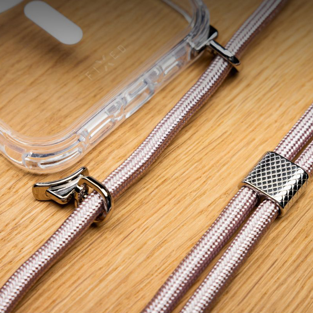 Etui FIXED MagPure Neck do MagSafe do iPhone 17, przezroczyste z różową smyczką