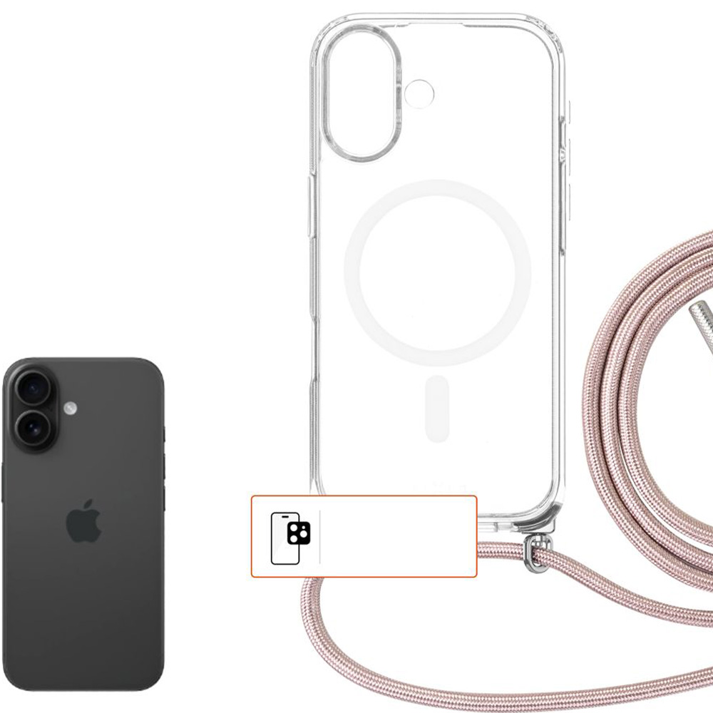 Etui FIXED MagPure Neck do MagSafe do iPhone 17, przezroczyste z różową smyczką