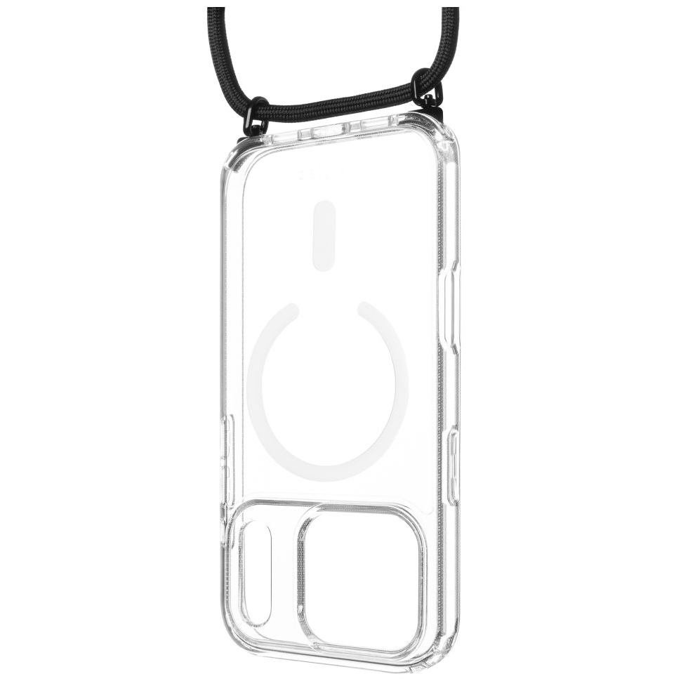 Etui ze smyczą FIXED MagPure Neck do MagSafe dodatkowym filtrem anty UV do iPhone 17 Pro, czarna smycz