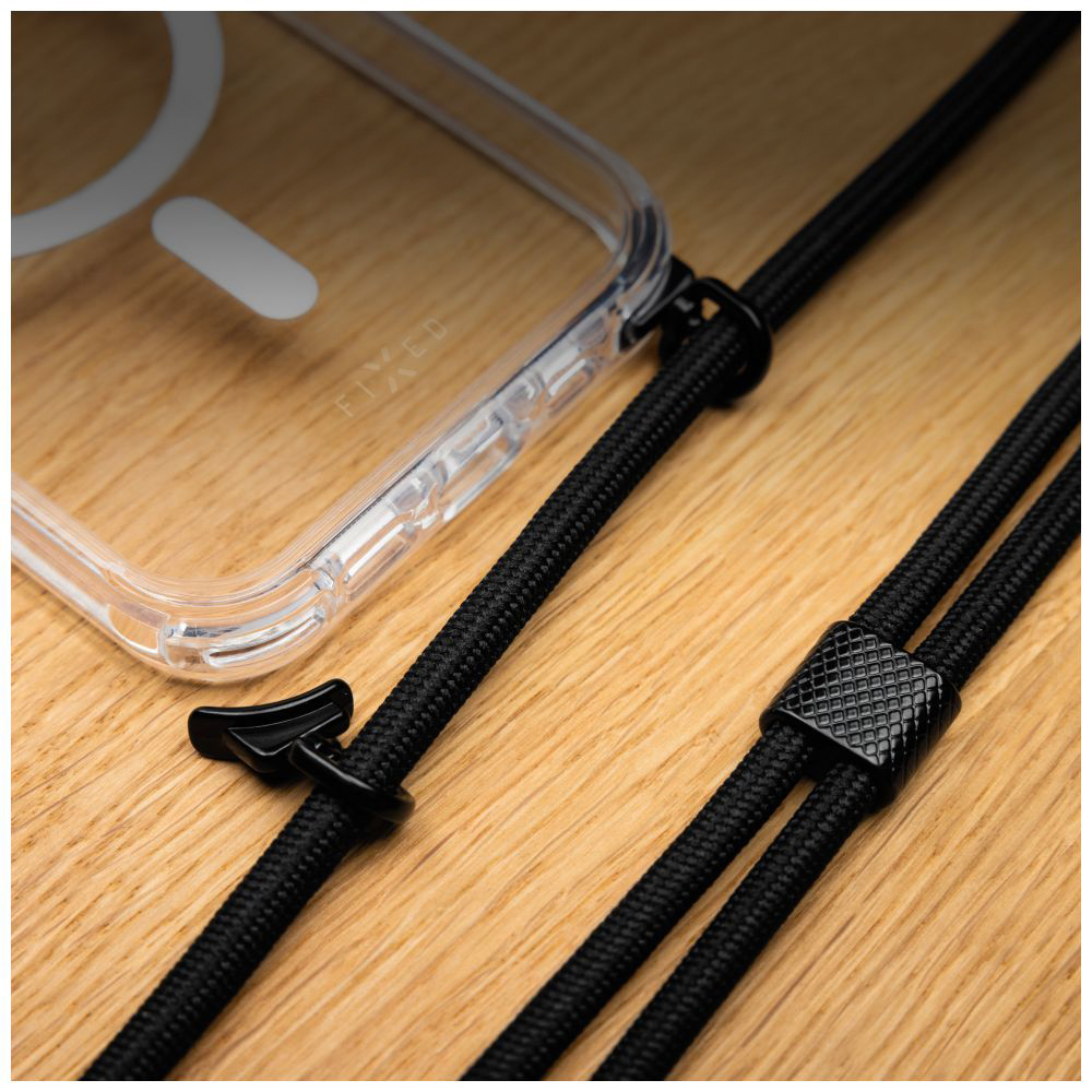 Etui ze smyczą FIXED MagPure Neck do MagSafe dodatkowym filtrem anty UV do iPhone 17 Pro, czarna smycz
