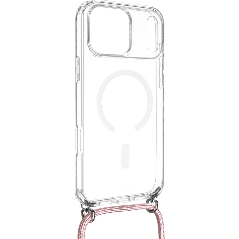 Etui FIXED MagPure Neck do MagSafe do iPhone 17 Pro Max, przezroczyste z różową smyczką