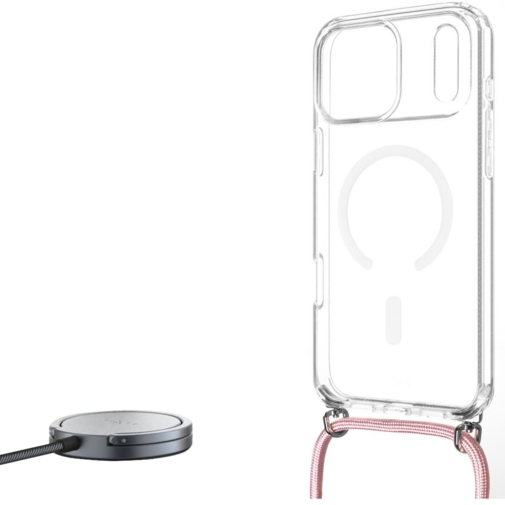 Etui FIXED MagPure Neck do MagSafe do iPhone 17 Pro Max, przezroczyste z różową smyczką