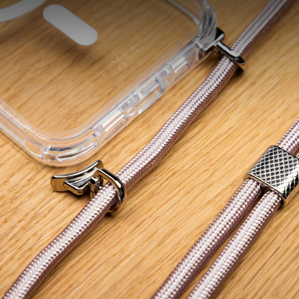 Etui FIXED MagPure Neck do MagSafe do iPhone 17 Pro Max, przezroczyste z różową smyczką