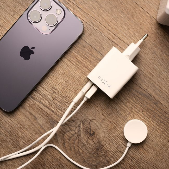 Fixed Mini Travel Charger, inteligentny podział mocy, kieszonkowa i wygodna, biała