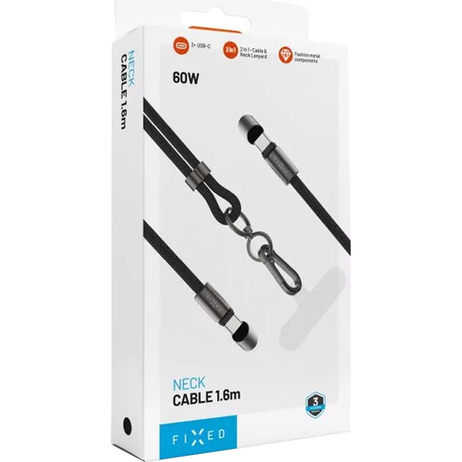 Kabel / Smycz Fixed Neck Cable USB-C / USB-C PD 60W, 1.6 m, czarny