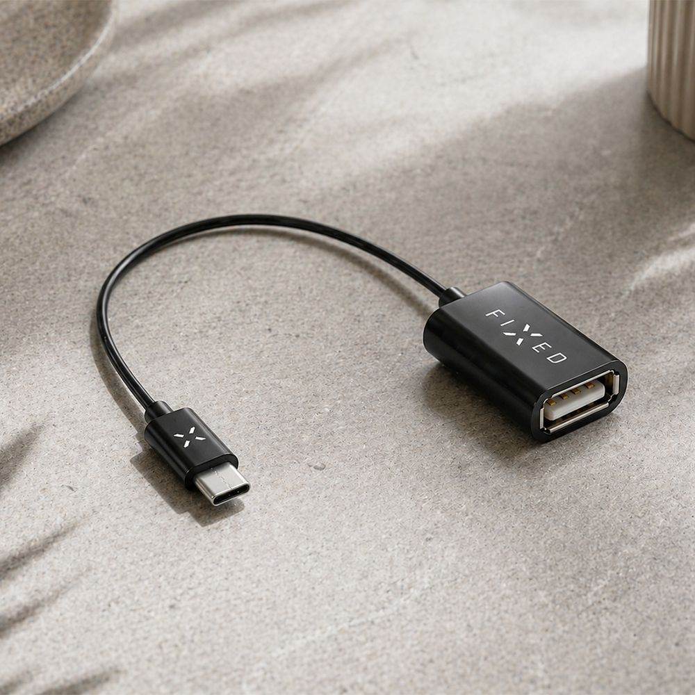 Fixed USB-C OTG Adapter, uniwersalny adapter do sprzętu multimedialnego, wszechstronny, czarny