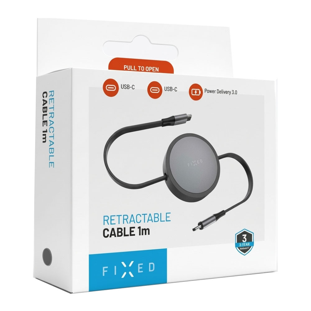 Kabel zwijany Fixed Retractable Cable l USB-C do USB-C, 100W PD, 1 m, szary