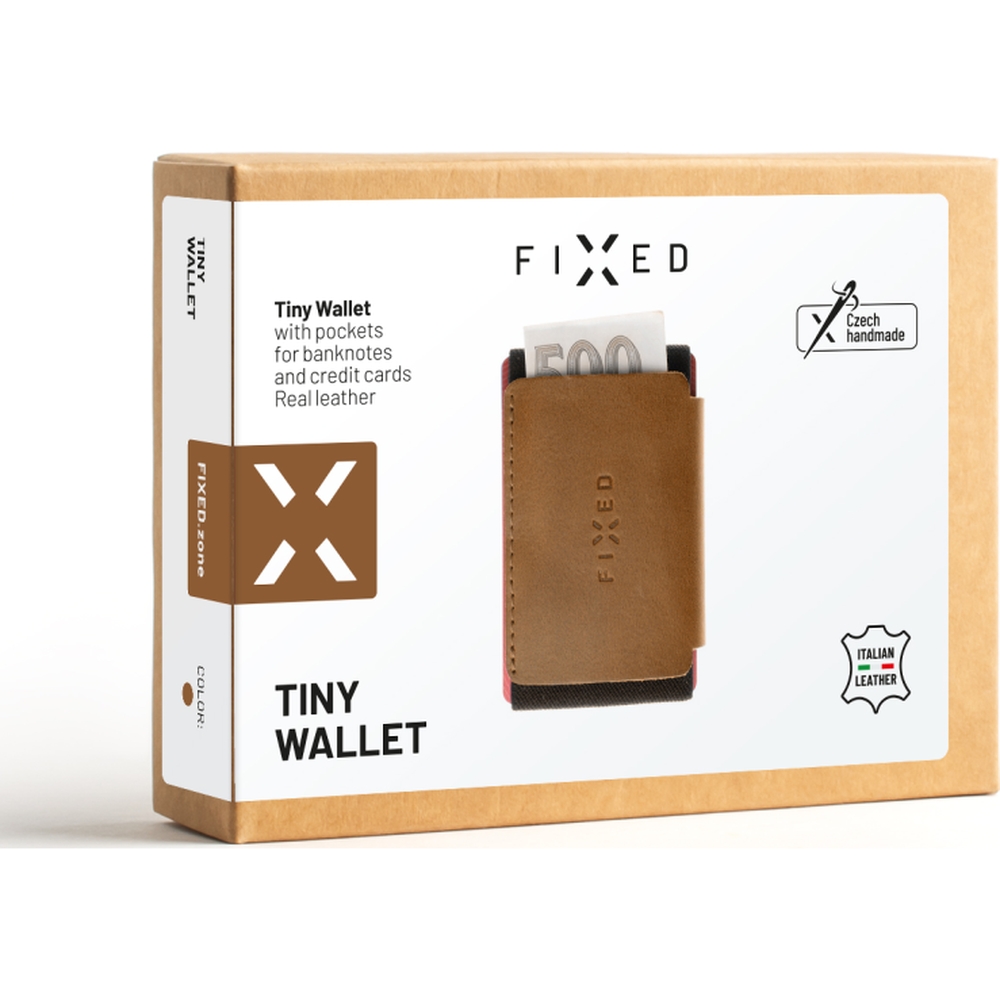 Fixed Tiny Wallet, ultrakompaktowy portfel slim, szybki dostęp, porządek, smukły profil, komfort noszenia, brązowy