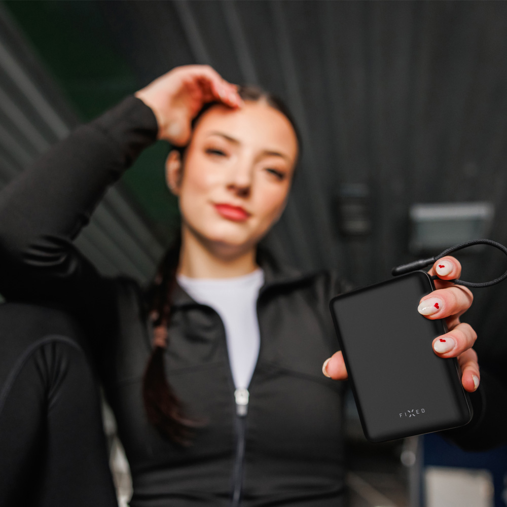 Powerbank z wyświetlaczem LCD Fixed Zen 20 Loop 40W, 20 000 mAh, 1x USB-A QC, 1x USB-C PD, kabel USB-C, czarny