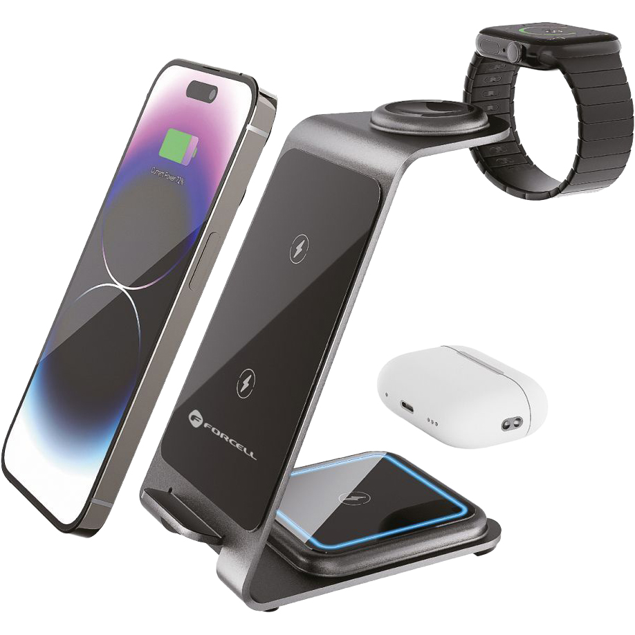 Forcell F-Energy Simply Charge, wszechstronne ładowanie Qi, innowacyjne zarządzanie przewodami, szare