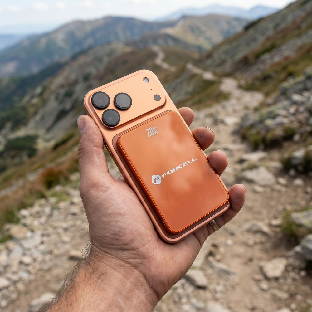 Forcell SuperSlim F5K8, ładowanie dwóch urządzeń jednocześnie 5000 mAh, praktyczny, pomarańczowy