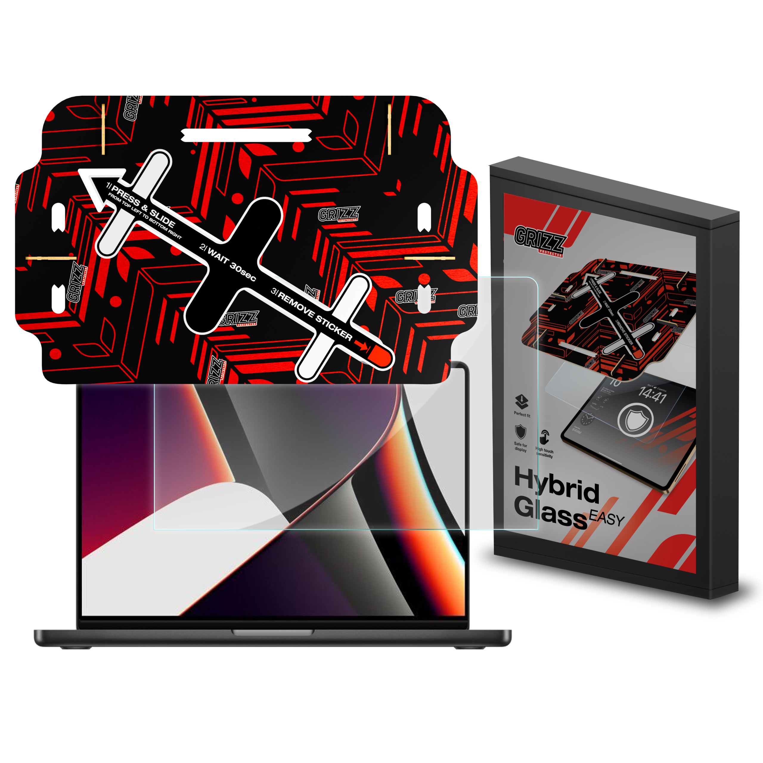 Szkło hybrydowe na ekran z aplikatorem Grizz HybridGlass Easy do Apple MacBook Pro 14 2026 (A3426) [M5 Pro]