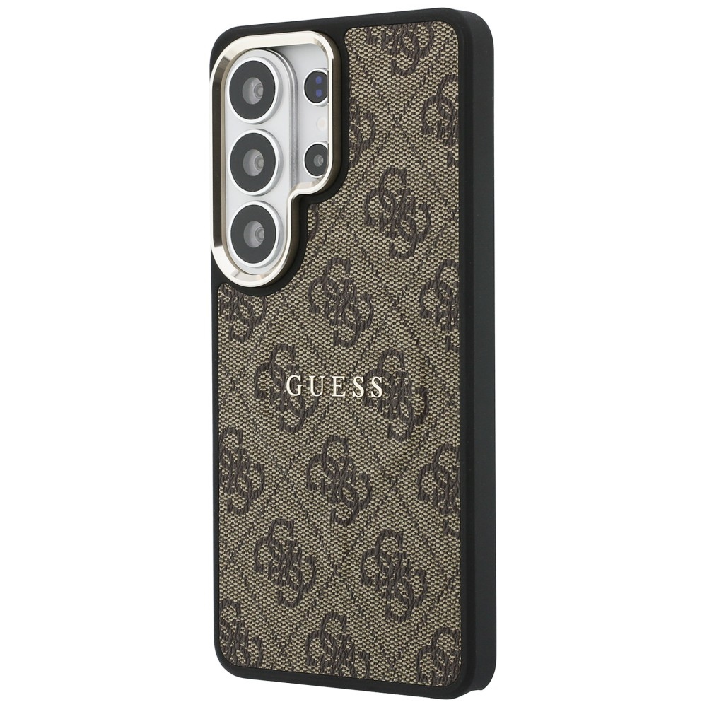 Guess Hardcase Leather MagSafe, usztywnione plecki ochrona stabilizacja perfekcyjne dopasowanie komfort, brązowe Classic Logo Guess