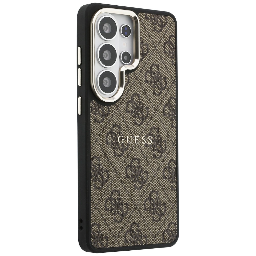 Guess Hardcase Leather MagSafe, eko skóra miękkość dotyk elegancja styl komfort chwytu, brązowe Classic Logo Guess