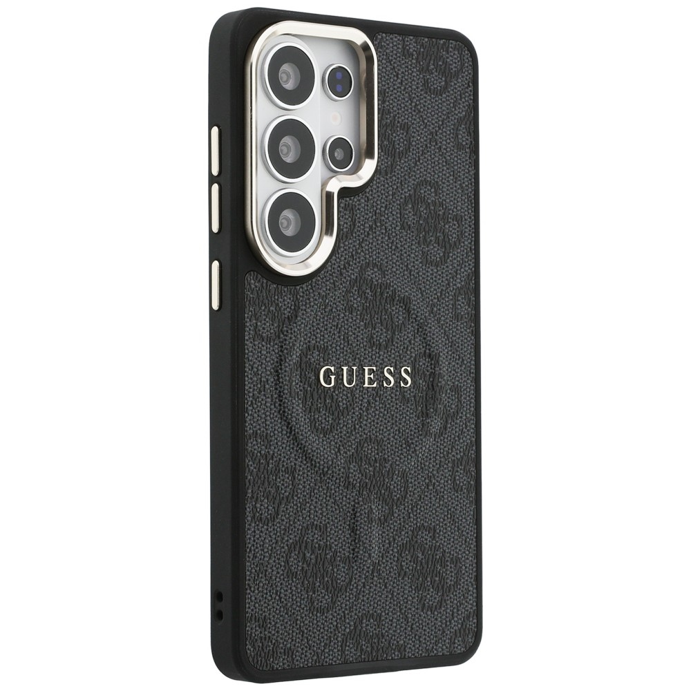 Guess Hardcase Leather MagSafe, eko skóra miękkość dotyk elegancja styl komfort chwytu, czarne Classic Logo Guess