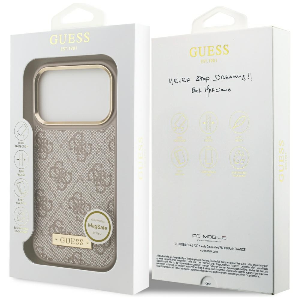 Guess 4G Logo Plate MagSafe, ochronny case na plecki, elegancki smukły, różowe