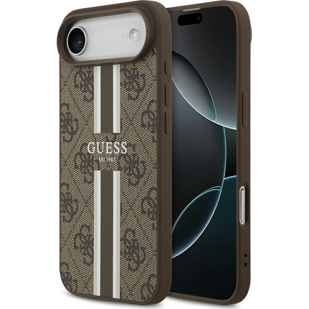 Etui Guess Hardcase 4G Printed Stripes do MagSafe do iPhone Air, brązowe