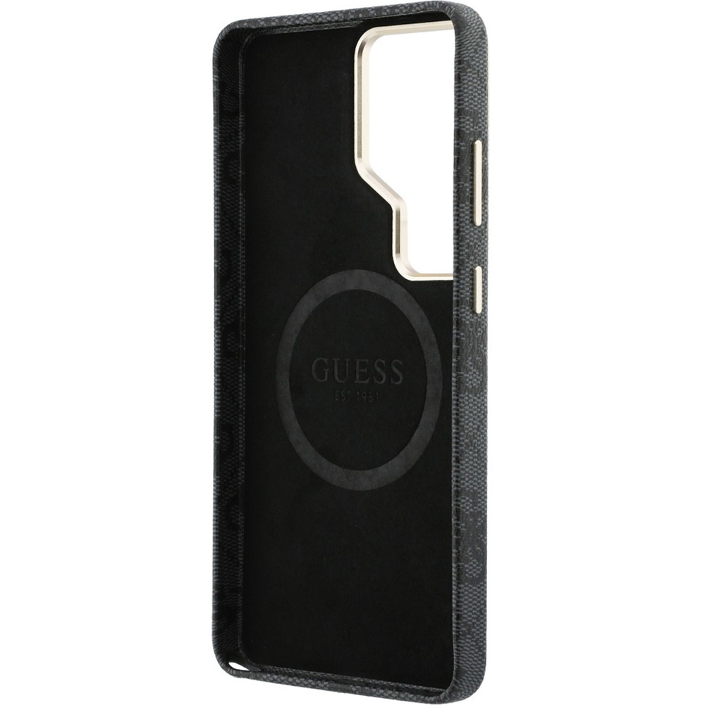 Eleganckie etui Saffiano Classic Logo MagSafe od marki Guess dla Galaxy S26 Ultra, czarne.