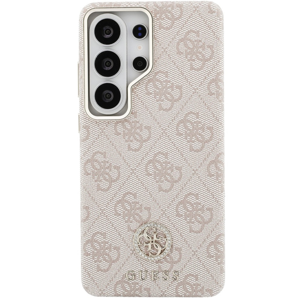 Eleganckie etui Saffiano Classic Logo MagSafe od marki Guess dla Galaxy S26 Ultra, różowe.