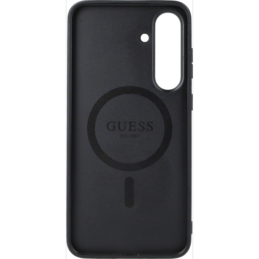 Etui Guess Hardcase 4G Ring Classic Logo MagSafe do Galaxy S25 FE, czarna ze złotymi elementami