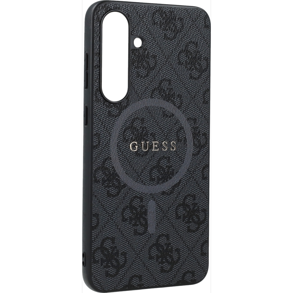 Etui Guess Hardcase 4G Ring Classic Logo MagSafe do Galaxy S25 FE, czarna ze złotymi elementami