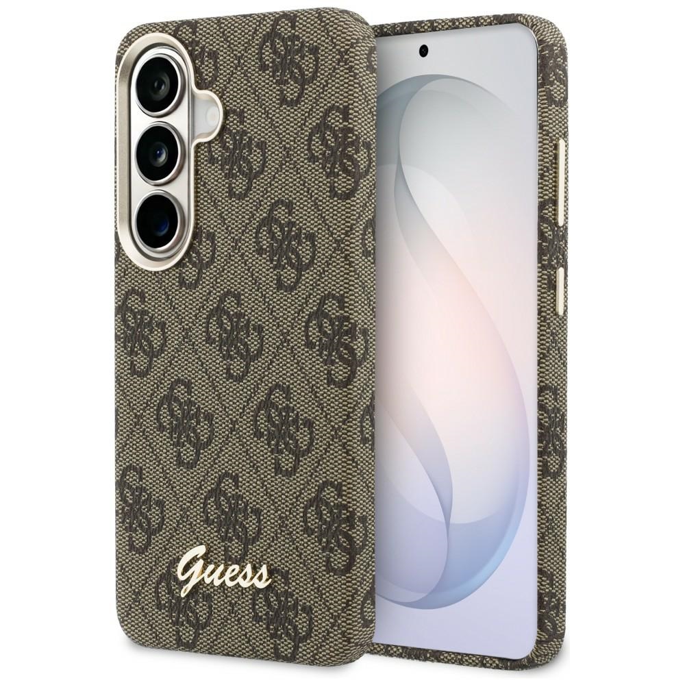 Eleganckie etui Saffiano Classic Logo MagSafe od marki Guess dla Galaxy S26, brązowe Classic Logo Guess.