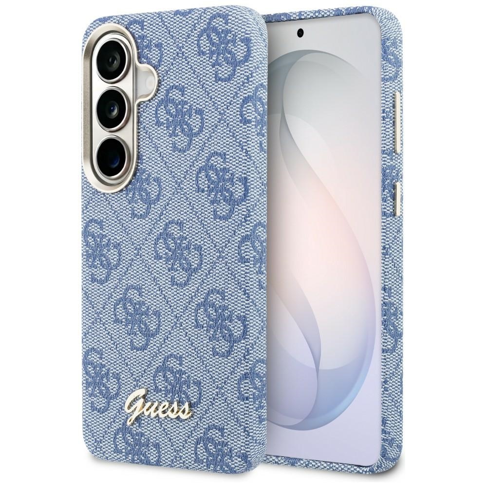 Eleganckie etui Saffiano Classic Logo MagSafe od marki Guess dla Galaxy S26, niebieskie Classic Logo Guess.