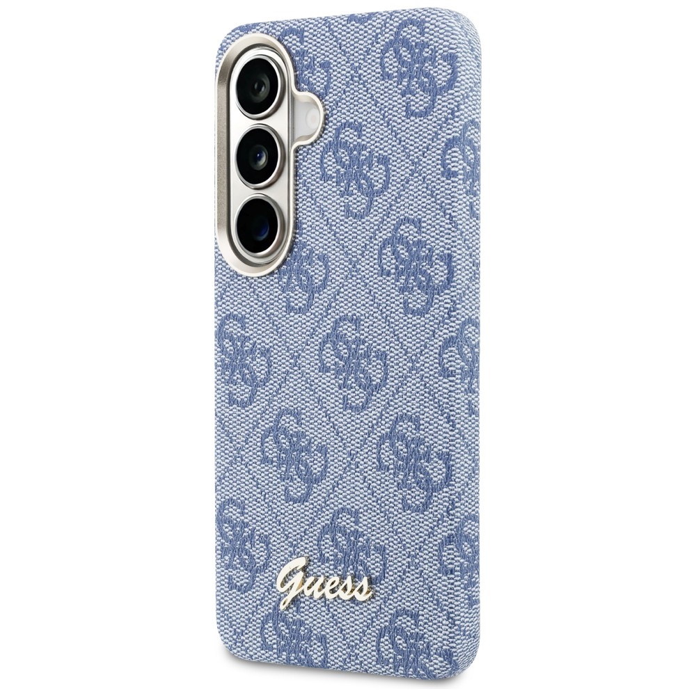 Eleganckie etui Saffiano Classic Logo MagSafe od marki Guess dla Galaxy S26, niebieskie Classic Logo Guess.