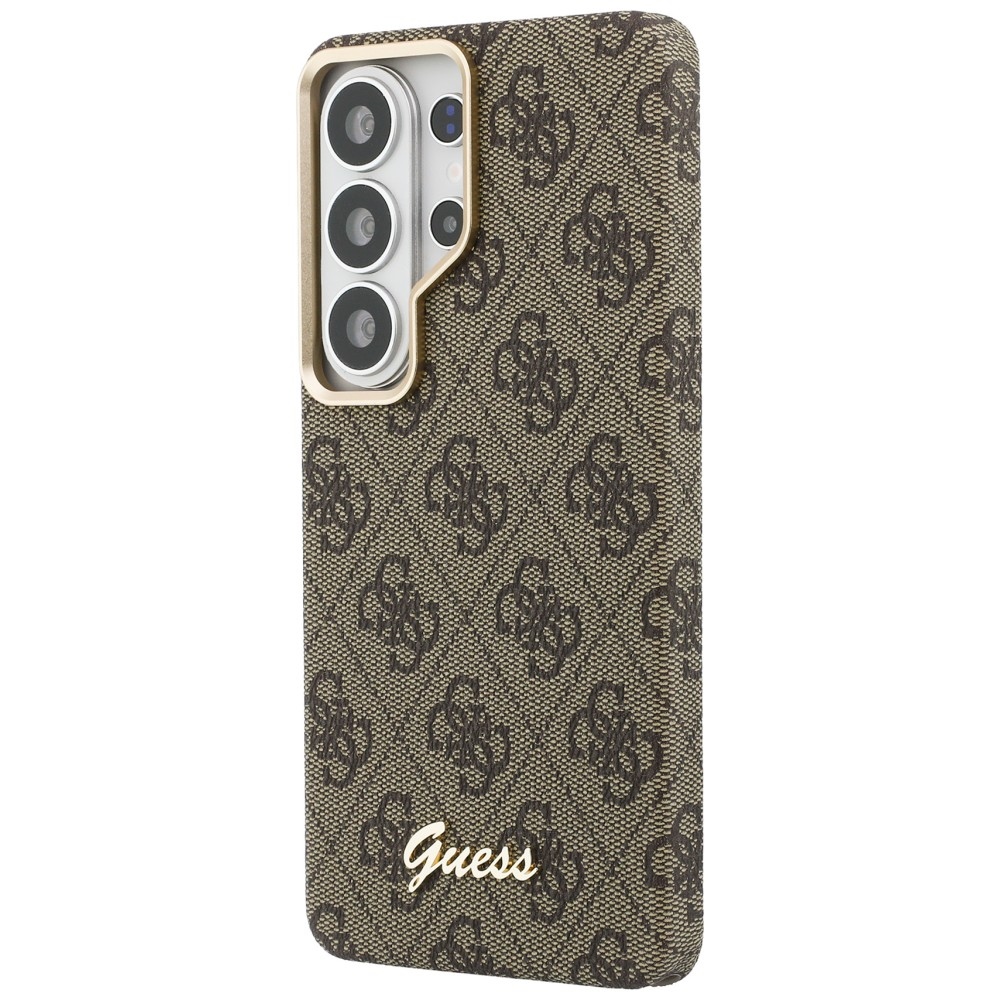 Eleganckie etui Saffiano Classic Logo MagSafe od marki Guess dla Galaxy S26 Ultra, brązowe Classic Logo Guess.