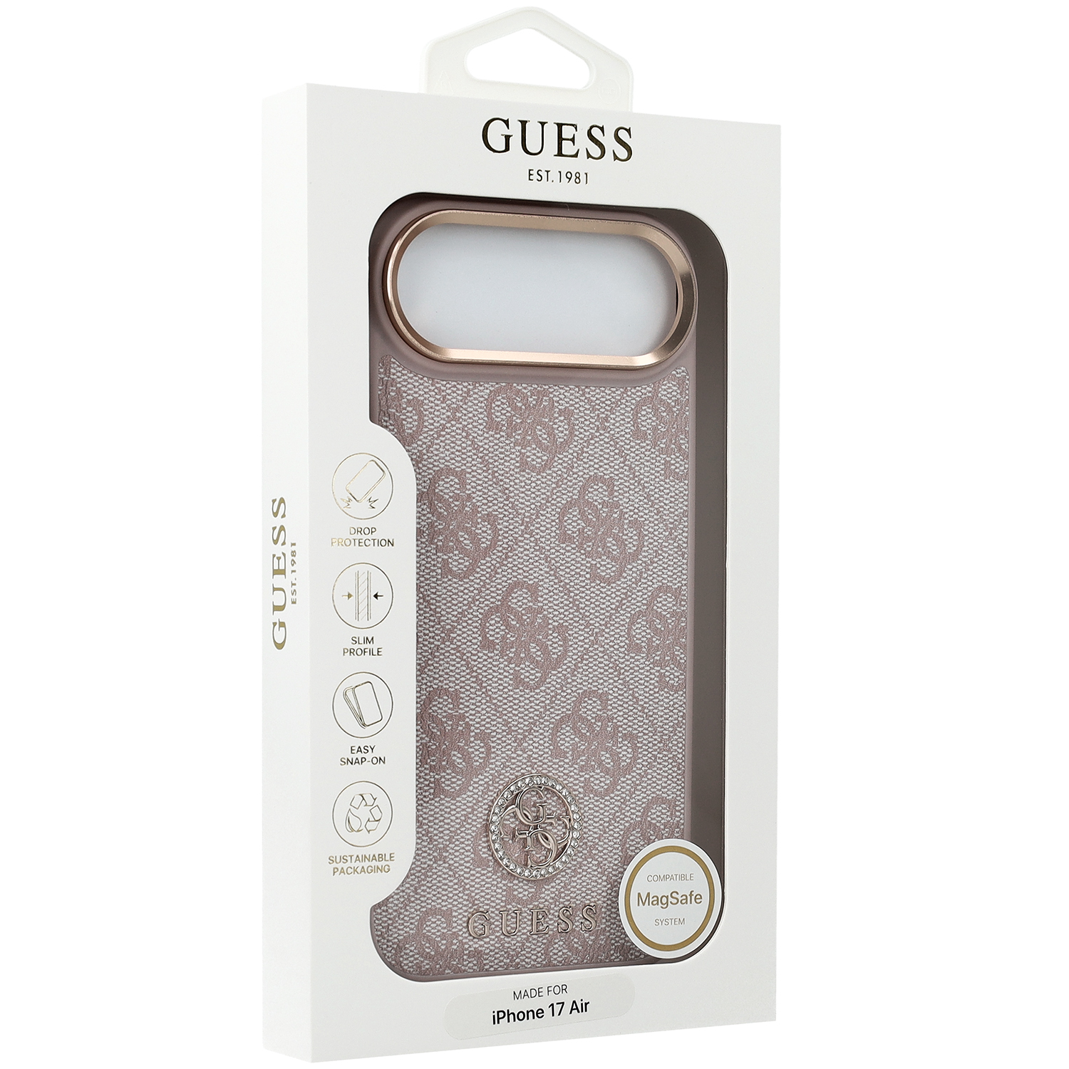 Guess 4G Strass Logo MagSafe, ochronny case na plecki, elegancki smukły, różowe