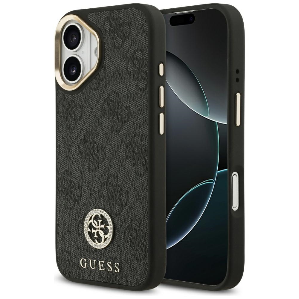 Guess 4G Strass Logo MagSafe, skóra ekologiczna, luksusowe detale, stylowy case, czarne