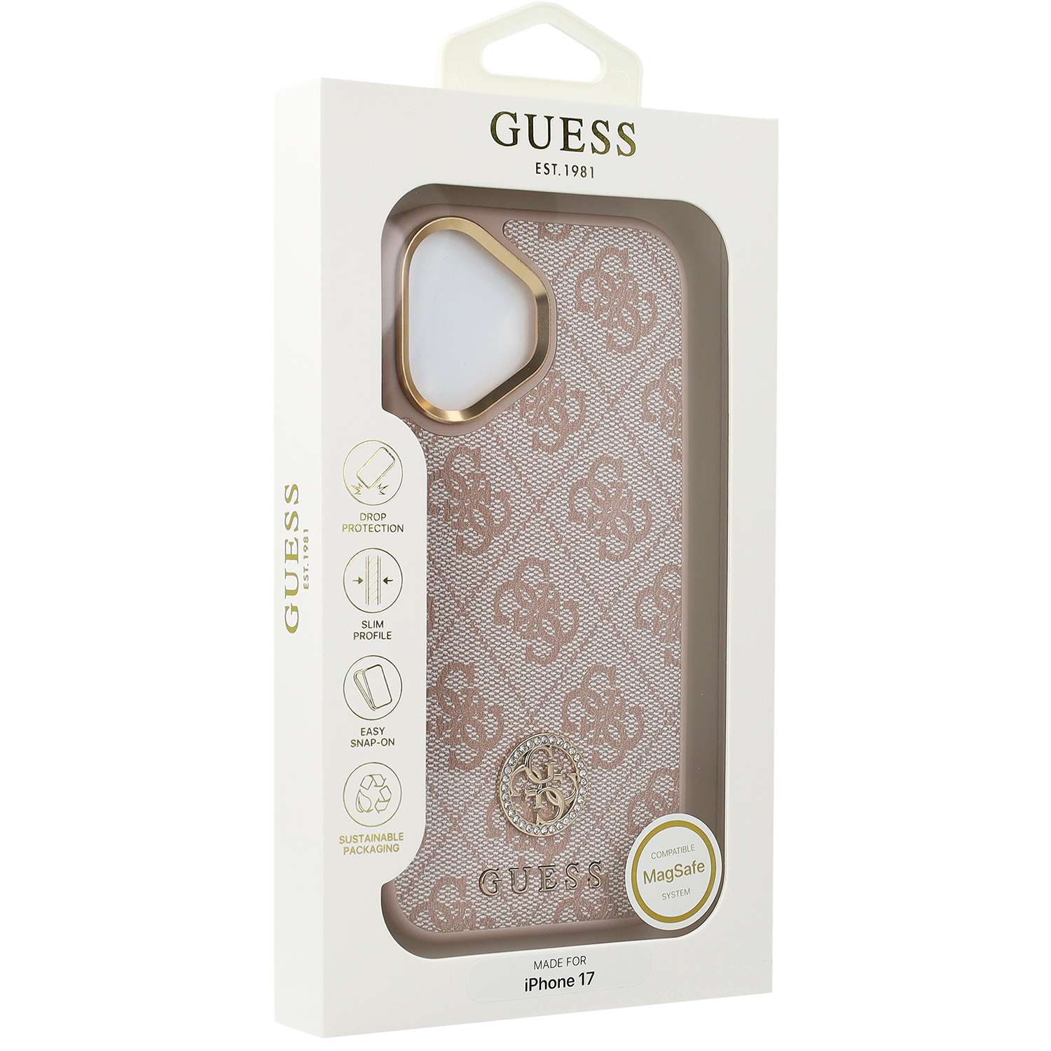 Guess 4G Strass Logo MagSafe, ochronny case na plecki, elegancki smukły, różowe