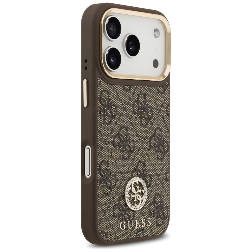 Guess 4G Strass Logo MagSafe, szybki montaż, elastyczne boki, łatwy demontaż, brązowe